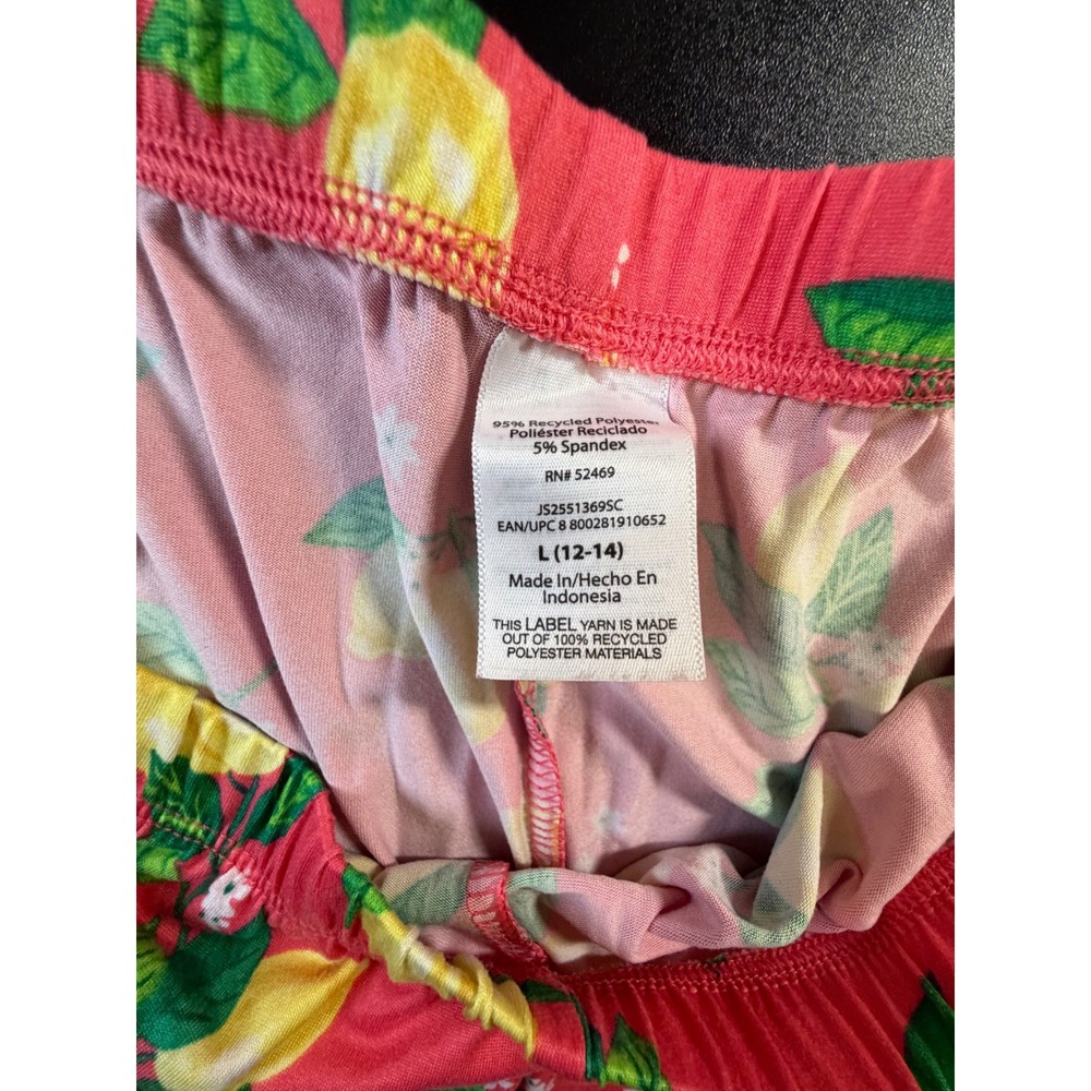 Pink Lemon Print Pajama Shorts Womens Large Fruit Pattern Lounge Sleepwear K8 - Picture 2 of 5